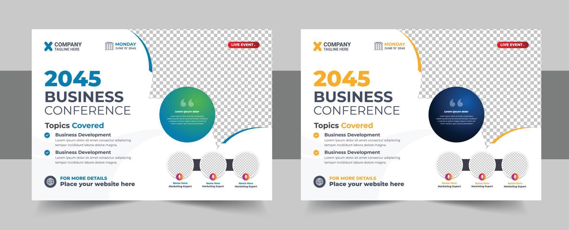 Horizontal business conference flyer template bundle or webinar conference social media banner layout or event invitation banner design set vector