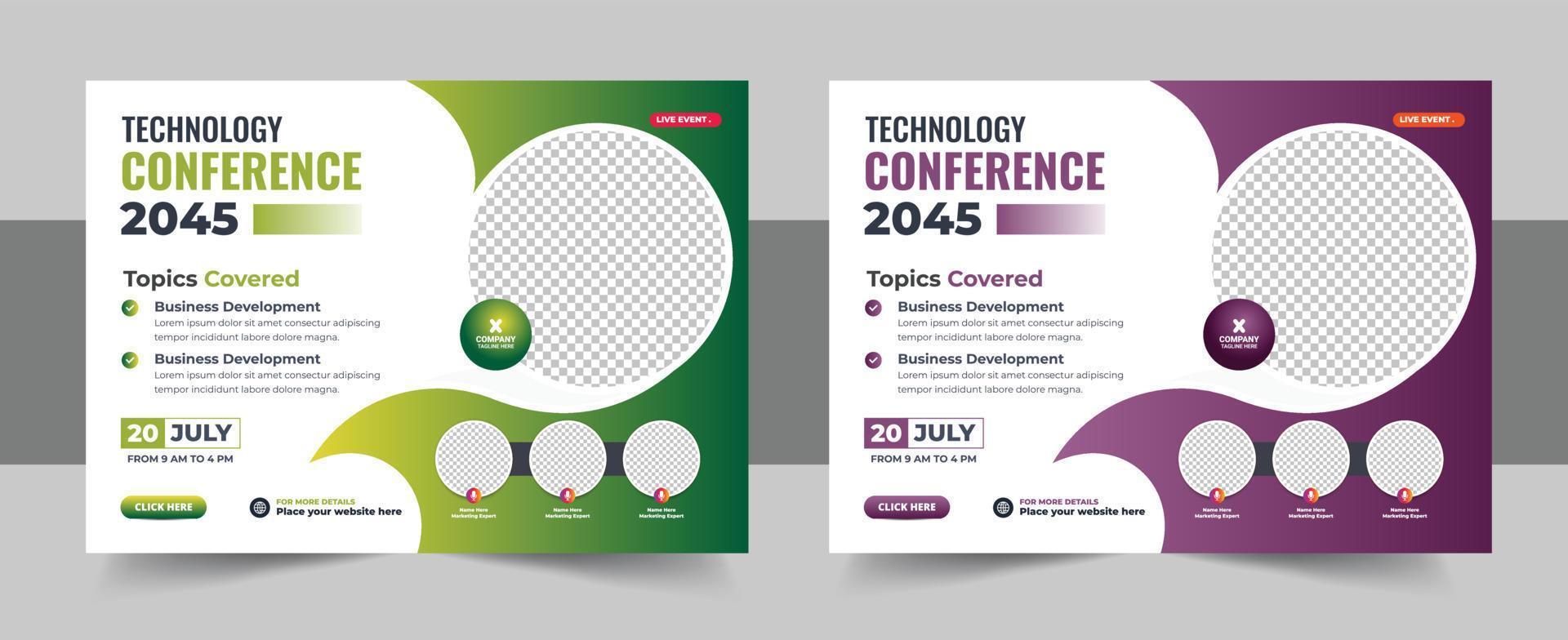 Horizontal business conference flyer template bundle or webinar conference social media banner layout or event invitation banner vector