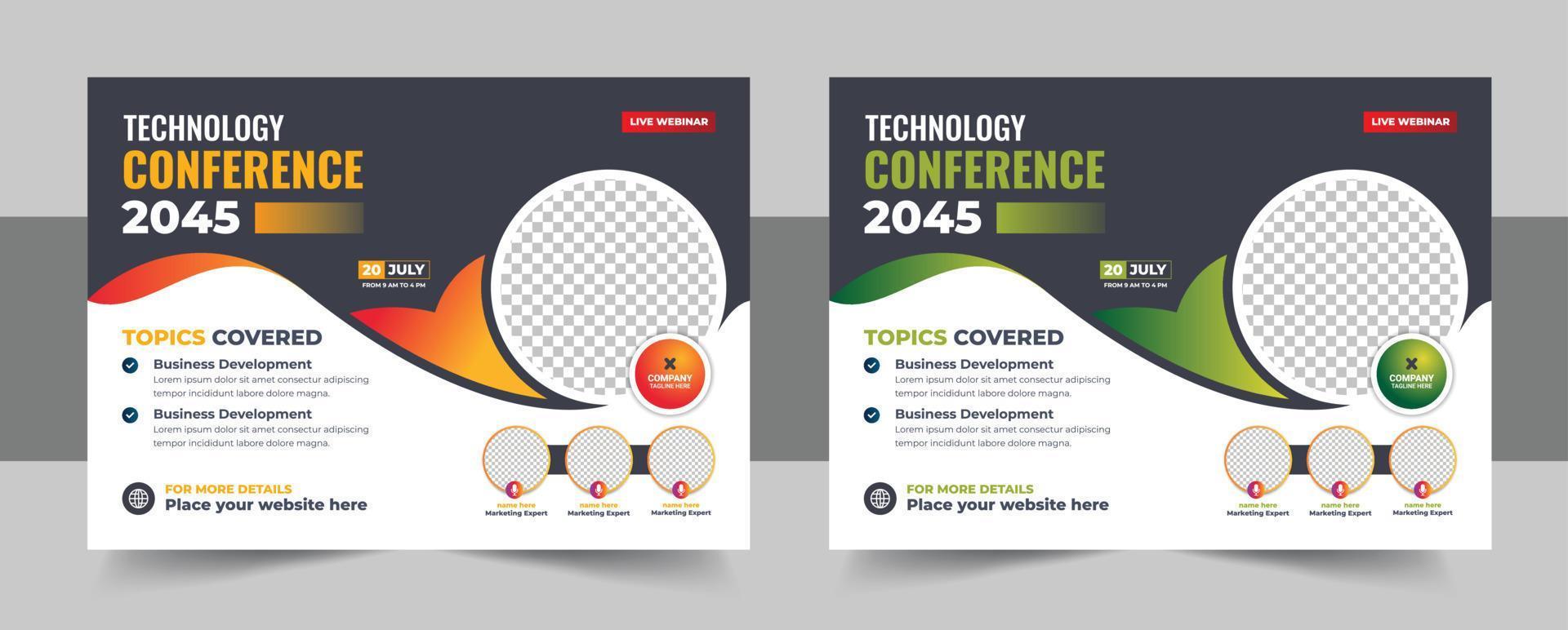 Corporate horizontal business conference flyer template bundle or online webinar and technology conference social media banner layout. live webinar event invitation banner design vector