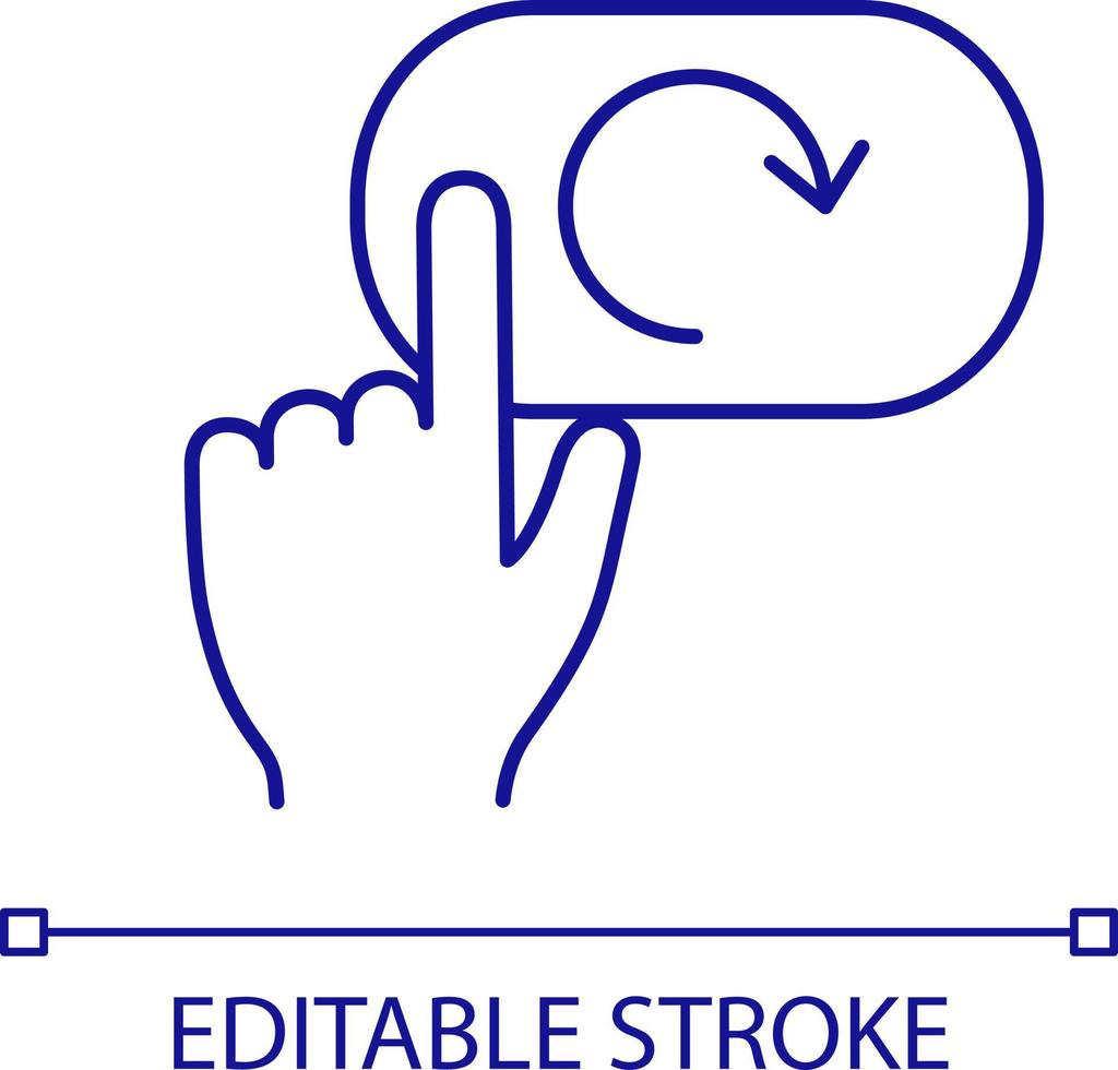 Hand pressing button with round arrow RGB color icon. Reboot system. Upgrade application. Replay file. Isolated vector illustration. Simple filled line drawing. Editable stroke