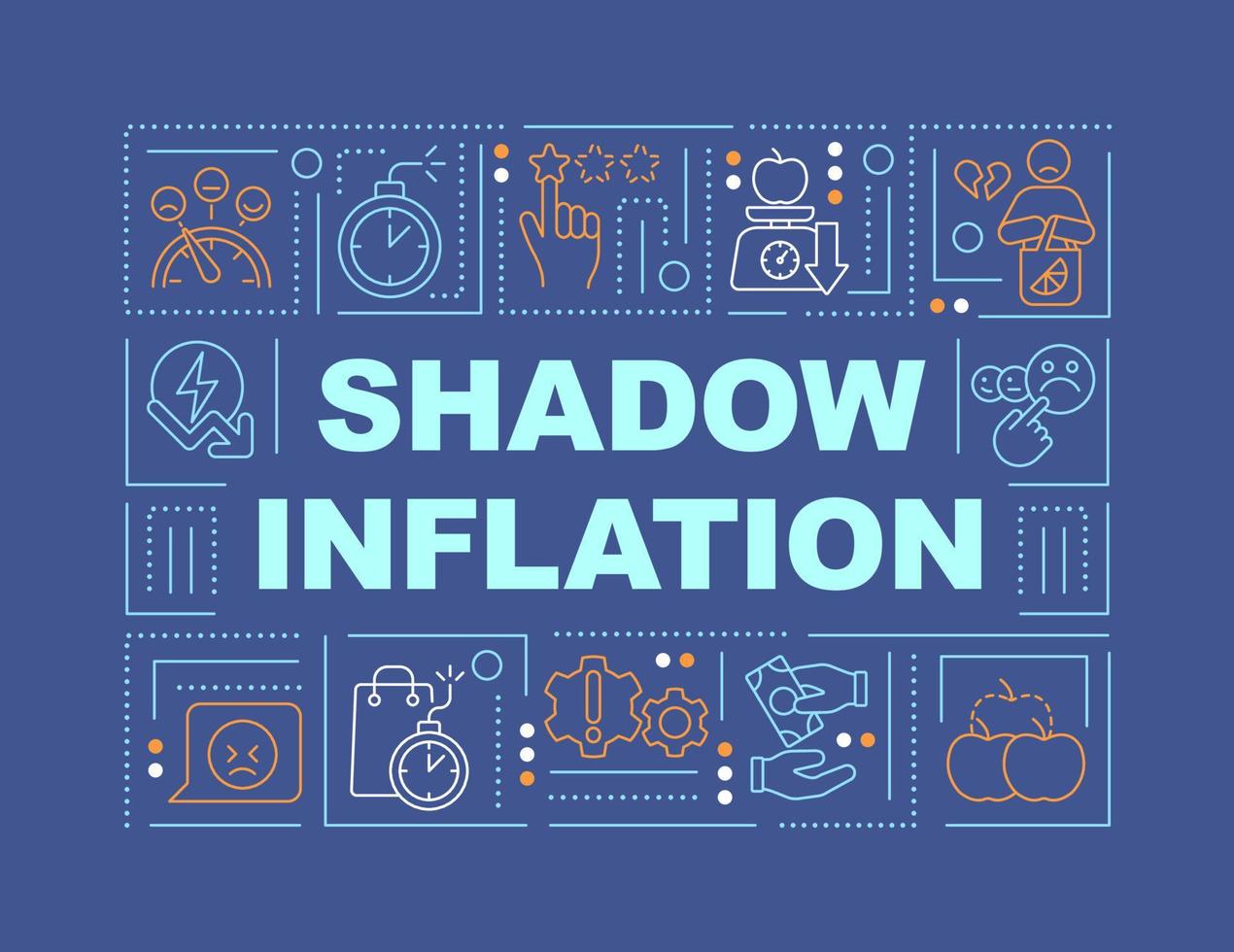 Shadow inflation word concepts dark blue banner. Unsatisfied customer. Infographics with editable icons on color background. Isolated typography. Vector illustration with text