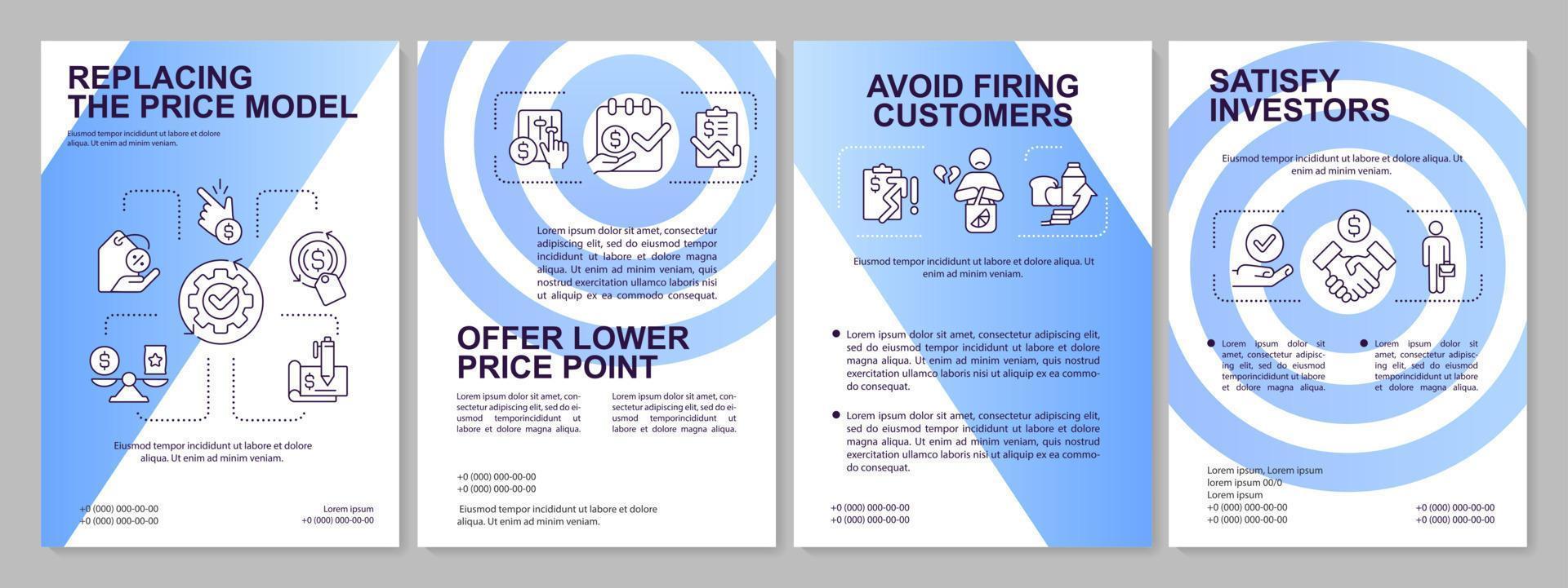 Price model blue gradient brochure template. Dealing with inflation. Leaflet design with linear icons. 4 vector layouts for presentation, annual reports