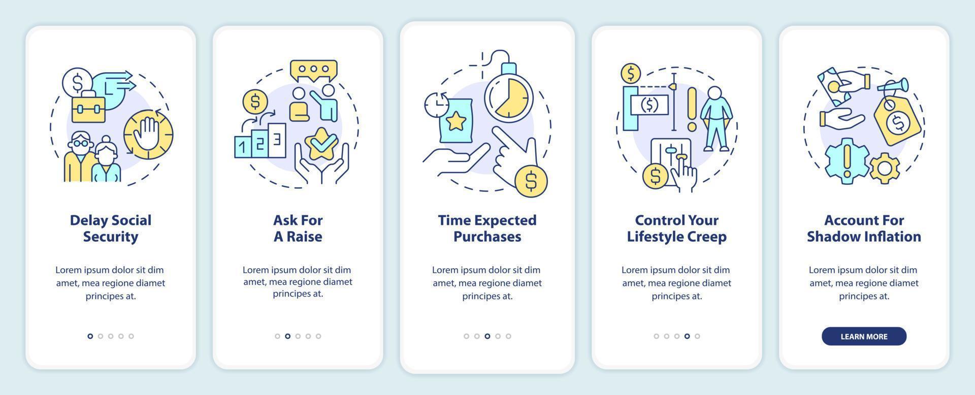 cómo lata consumidores acuerdo con inflación inducción móvil aplicación pantalla. recorrido 5 5 pasos editable gráfico instrucciones con lineal conceptos. ui, ux, gui modelo vector