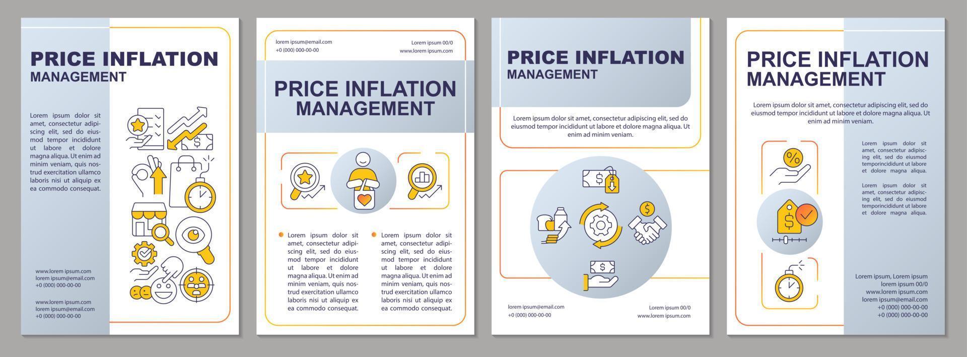 Price inflation management grey brochure template. Leaflet design with linear icons. Editable 4 vector layouts for presentation, annual reports