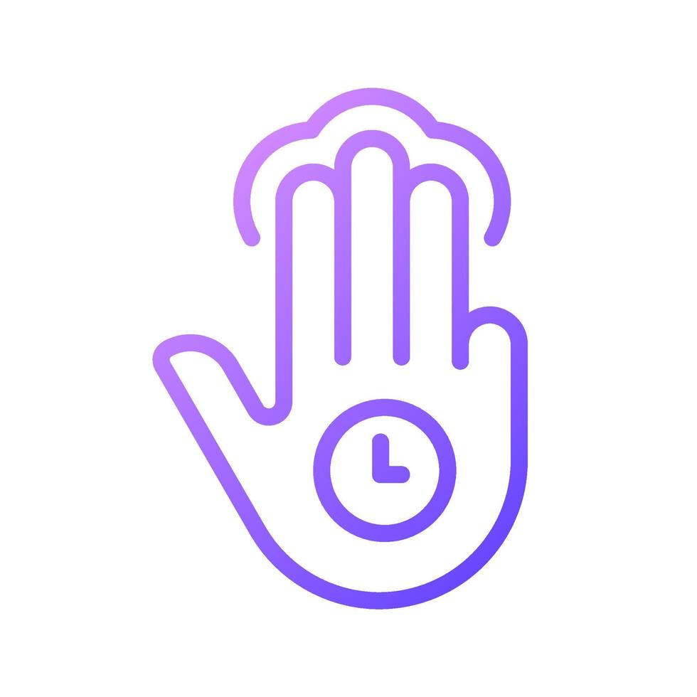 Three finger holding gradient linear vector icon. Multi touch technology. Tap and hold. Long press. Touchscreen control. Thin line color symbol. Modern style pictogram. Vector isolated outline drawing
