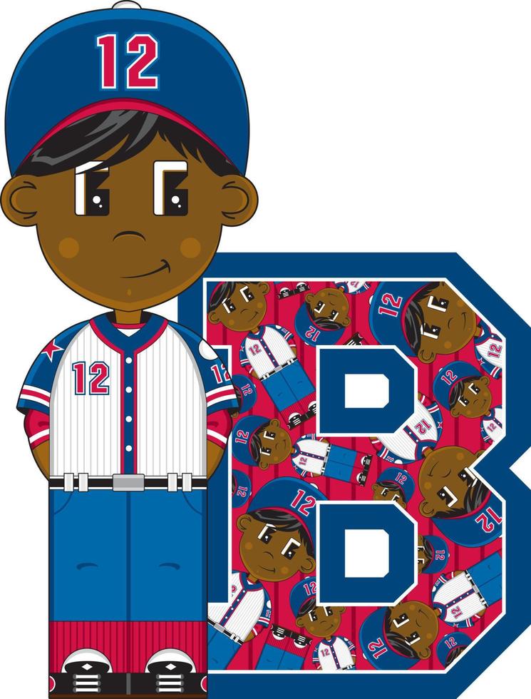 B is for Baseball Player Alphabet Learning Educational Illustration vector