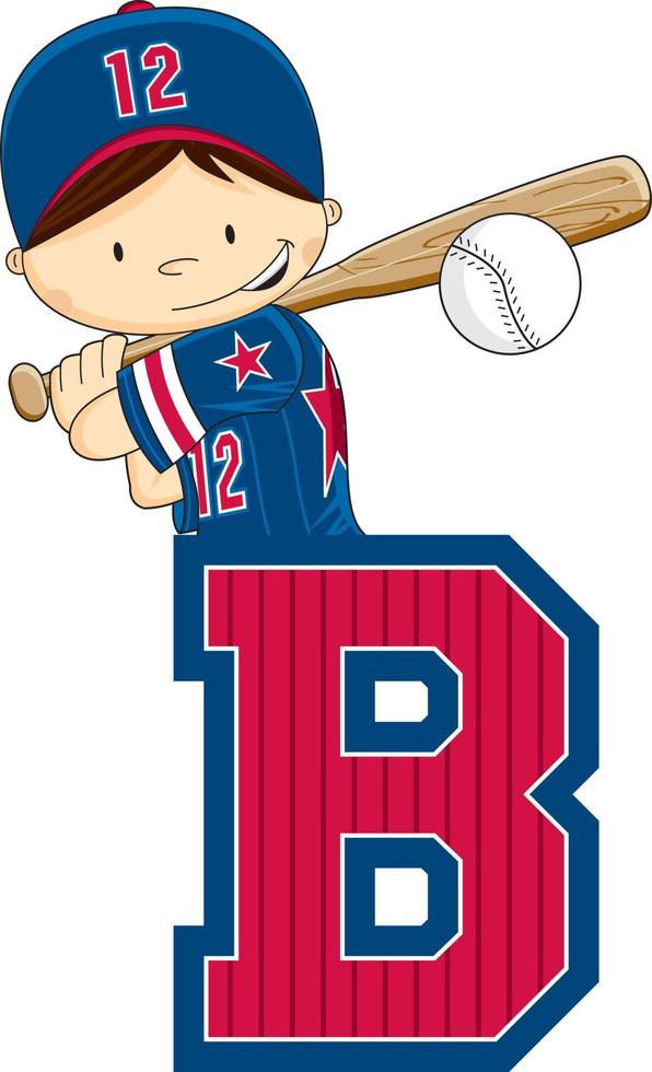 B is for Baseball Player Alphabet Learning Educational Illustration vector