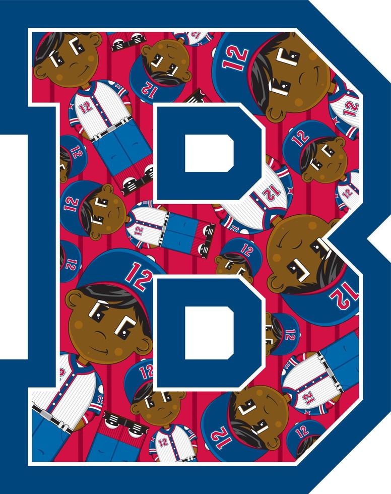 B is for Baseball Player Alphabet Learning Educational Illustration vector