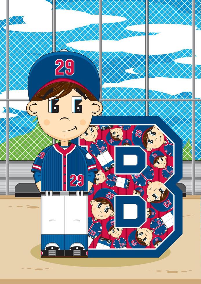 B is for Baseball Player Alphabet Learning Educational Illustration vector