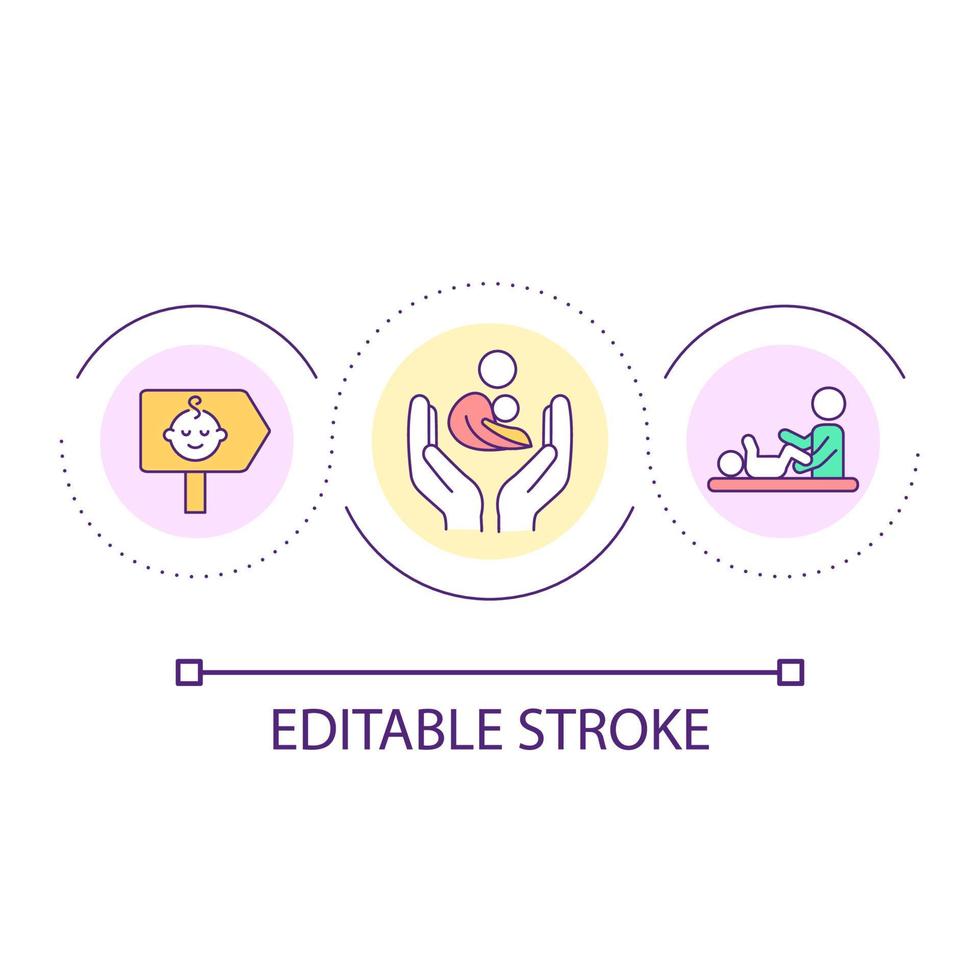 Support of motherhood loop concept icon. Convenience for mother and baby. Medical care abstract idea thin line illustration. Isolated outline drawing. Editable stroke vector