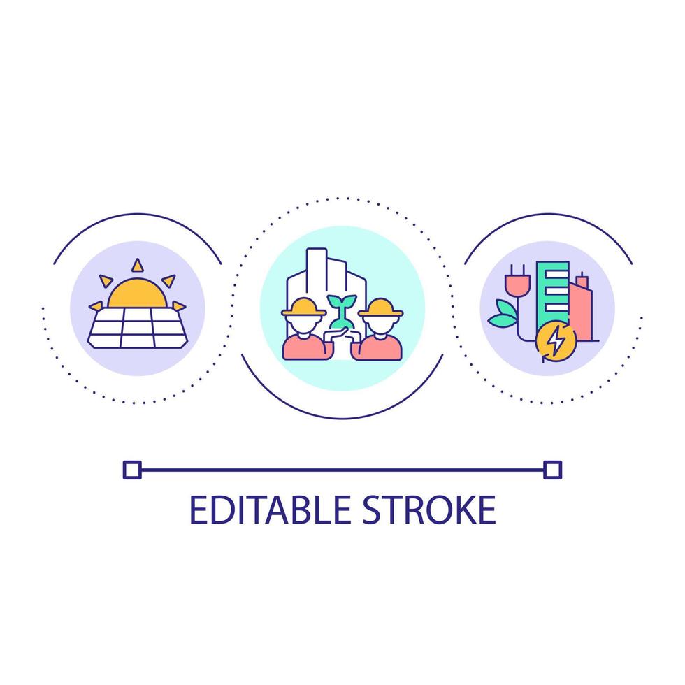 Alternative energy sources loop concept icon. Clean power generation. City infrastructure abstract idea thin line illustration. Isolated outline drawing. Editable stroke vector