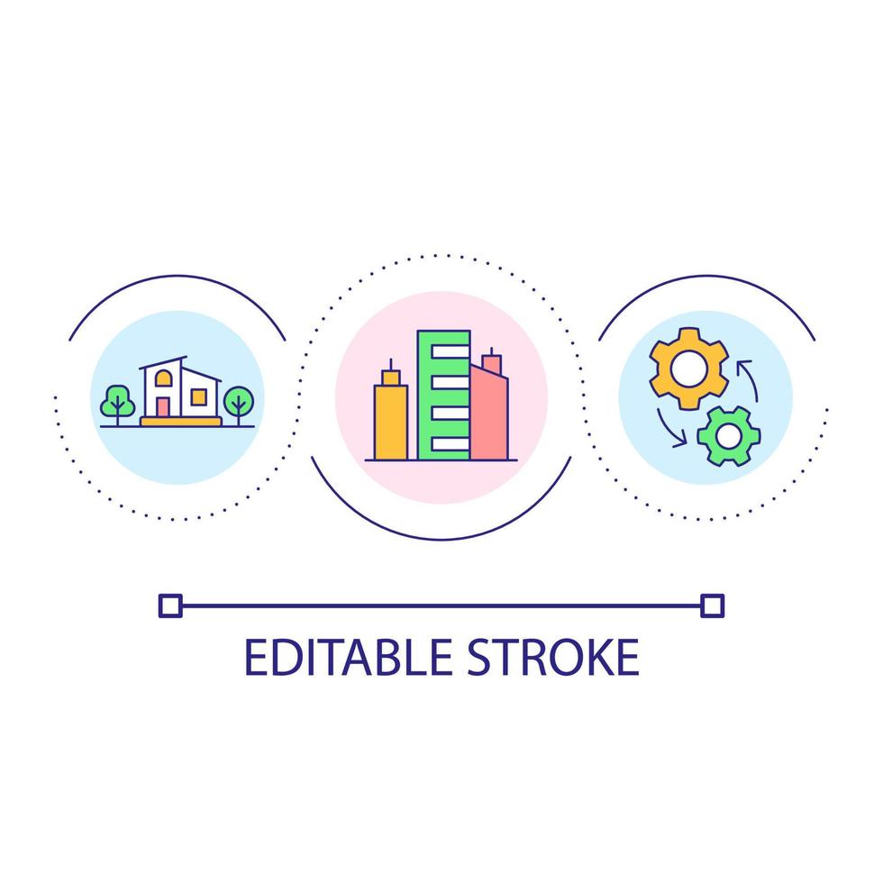 Connection of suburb and city loop concept icon. Cooperation of different areas. Communication abstract idea thin line illustration. Isolated outline drawing. Editable stroke vector