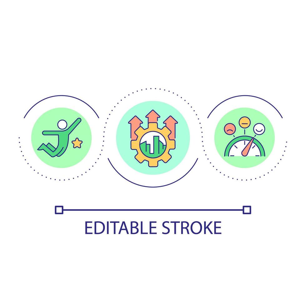 Urban life improvement loop concept icon. Citizens satisfaction with city development. Town life abstract idea thin line illustration. Isolated outline drawing. Editable stroke vector