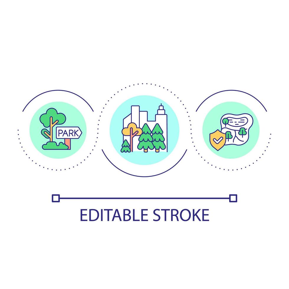 Park zones development loop concept icon. Nature at urban site. Place to rest and recreate in town abstract idea thin line illustration. Isolated outline drawing. Editable stroke vector