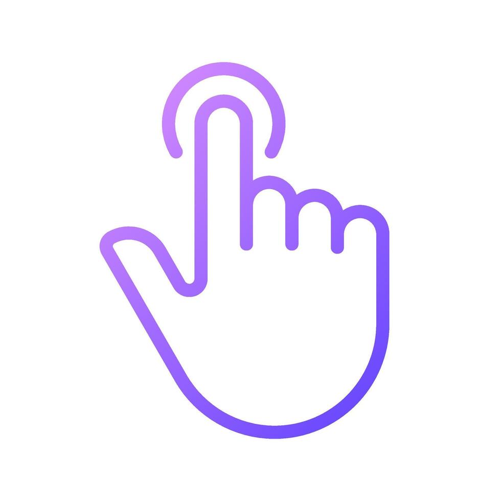 Finger touch gradient linear vector icon. Touchscreen control gesture. Smartphone display. Computing device screen. Thin line color symbol. Modern style pictogram. Vector isolated outline drawing