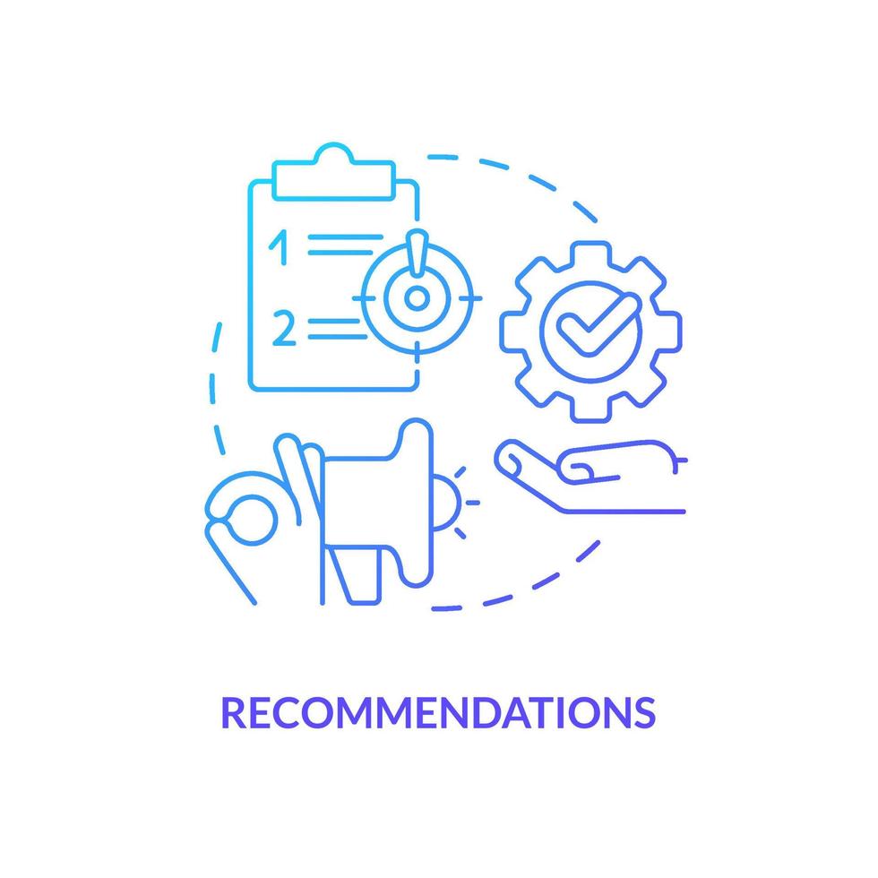Recommendations blue gradient concept icon. Learn possible solutions. Case drafting process abstract idea thin line illustration. Isolated outline drawing vector