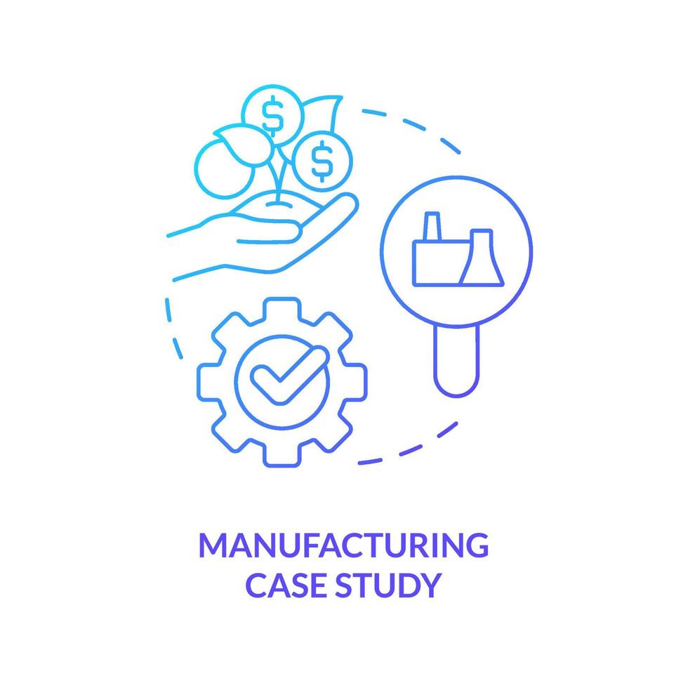 Manufacturing case study blue gradient concept icon. Production plants ...