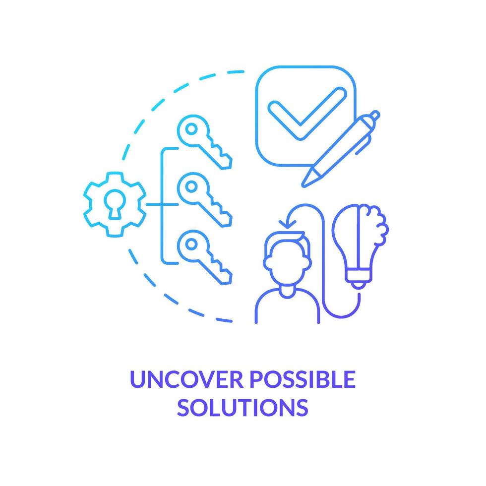 Uncover possible solutions blue gradient concept icon. Build strategy. Structure of case study abstract idea thin line illustration. Isolated outline drawing vector