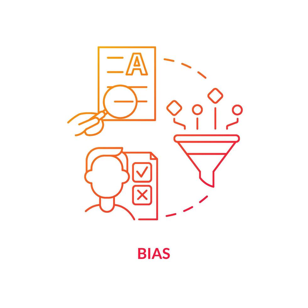 Bias red gradient concept icon. Facts collection influencing on result. Disadvantage of case study abstract idea thin line illustration. Isolated outline drawing vector