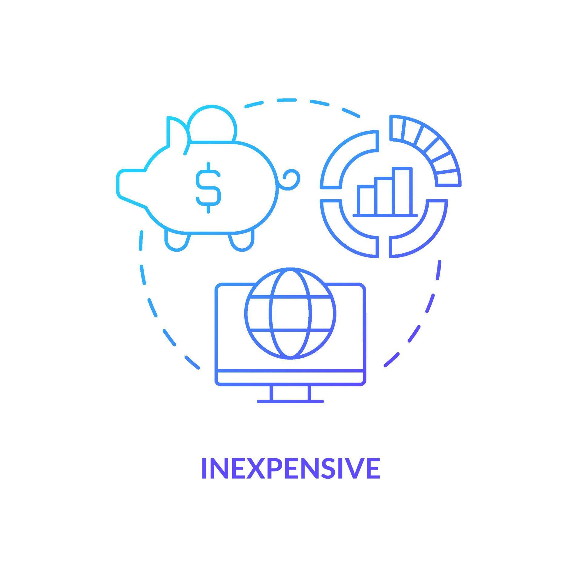 Inexpensive blue gradient concept icon. Low costs of researching works