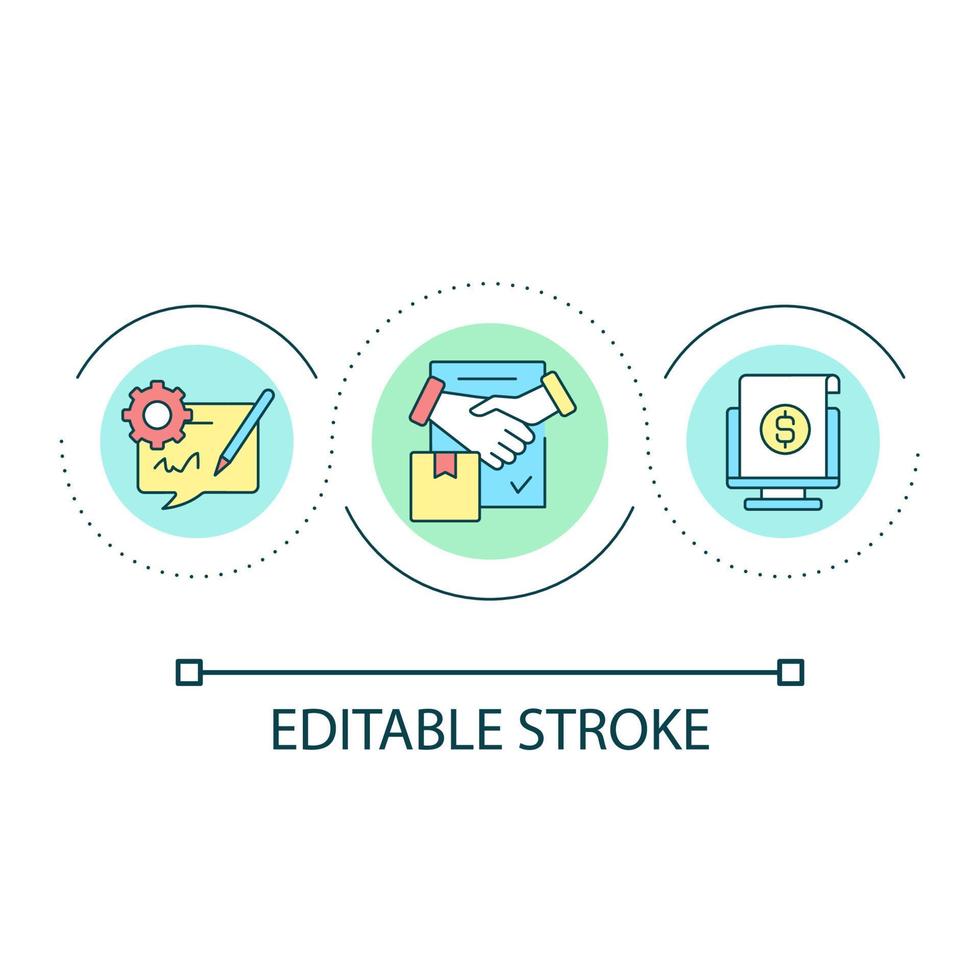 Electronic bills loop concept icon. Virtual banking service. Internet payments approval abstract idea thin line illustration. Isolated outline drawing. Editable stroke vector