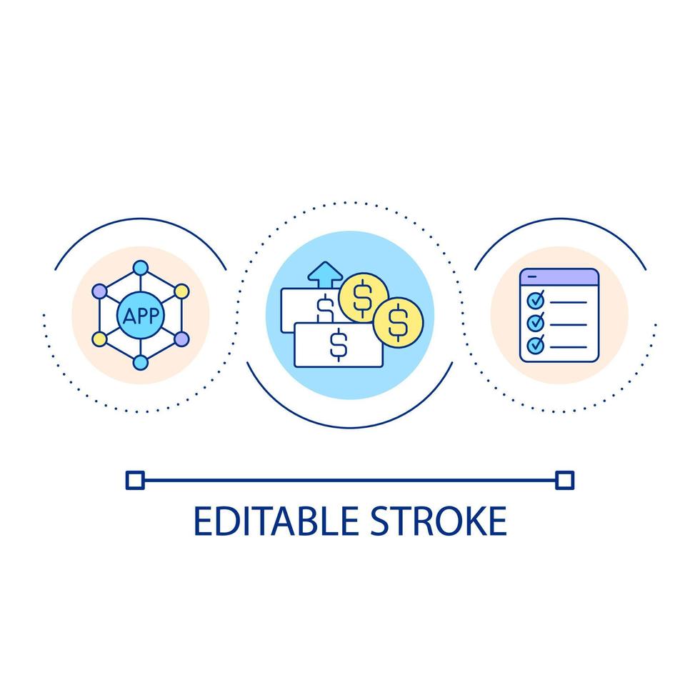 Increasing profit with digital network loop concept icon. App for financial planning. Smart investment abstract idea thin line illustration. Isolated outline drawing. Editable stroke vector