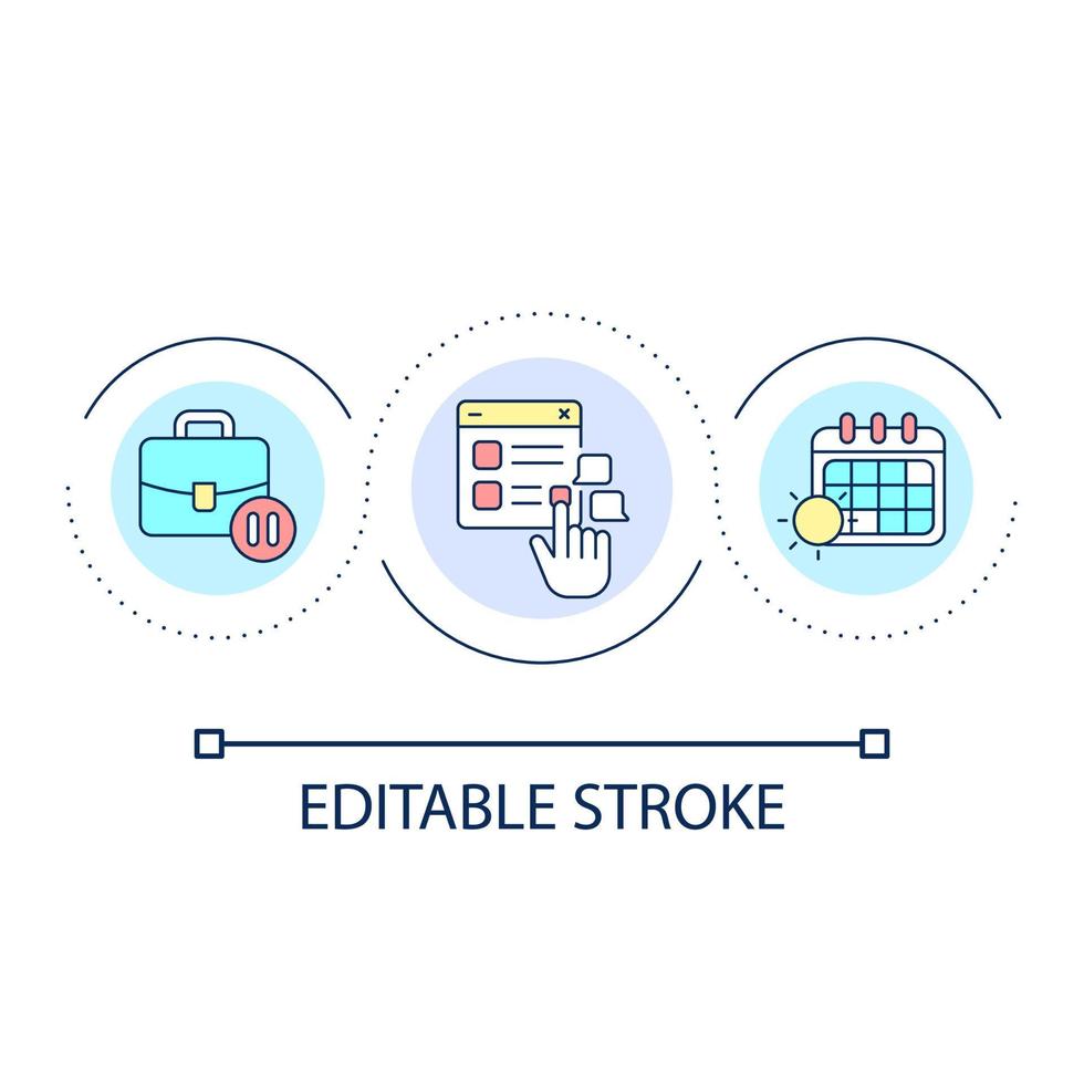 Planning vacation in online app loop concept icon. Software for business. Workflow optimization abstract idea thin line illustration. Isolated outline drawing. Editable stroke vector