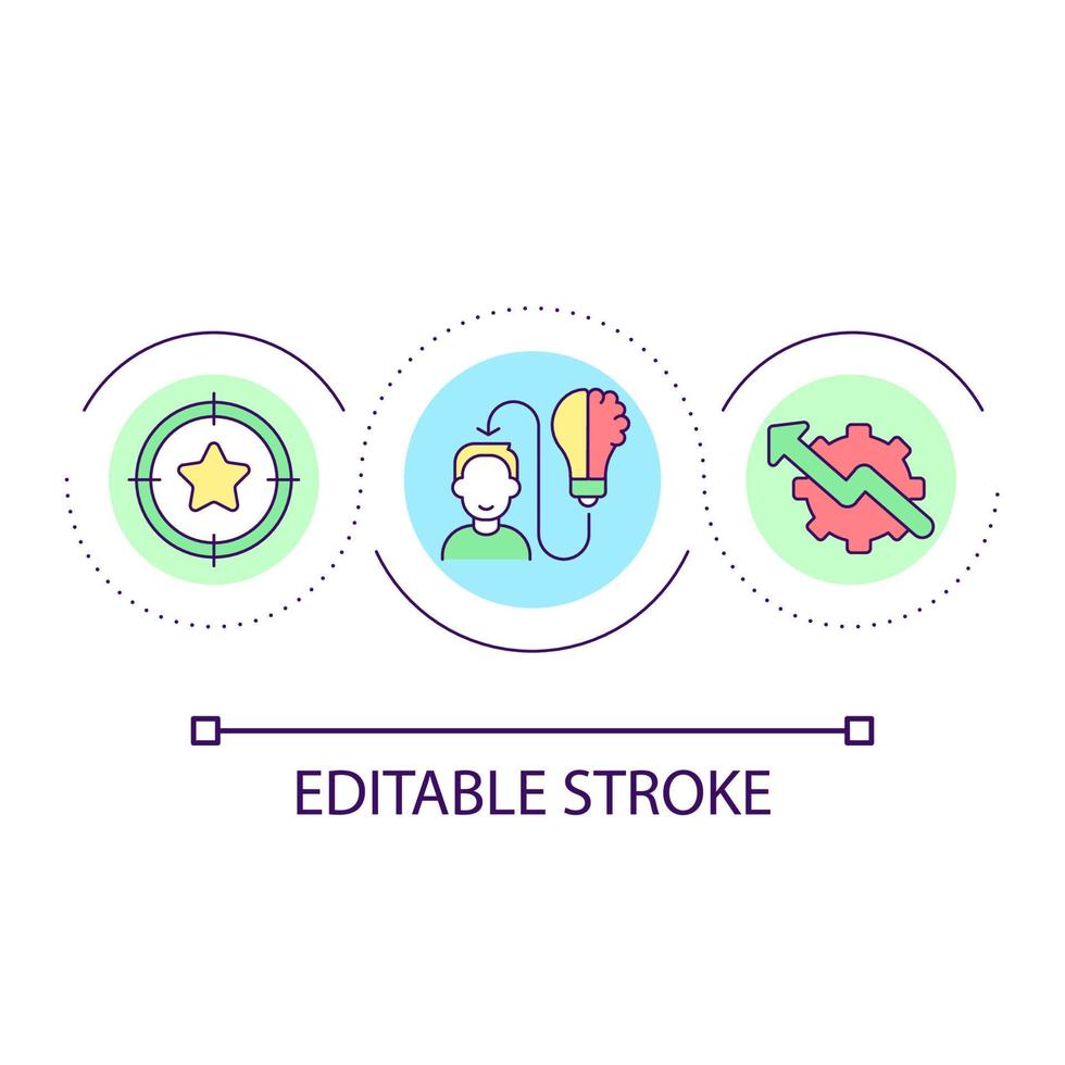 Innovative solutions to reach success loop concept icon. Creative thinking in business. Development abstract idea thin line illustration. Isolated outline drawing. Editable stroke vector
