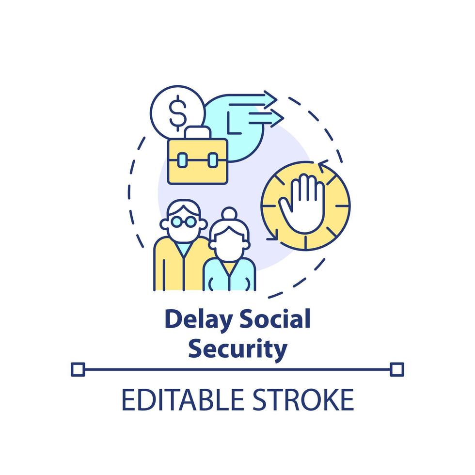 Delay social security concept icon. How can consumers deal with inflation abstract idea thin line illustration. Isolated outline drawing. Editable stroke vector