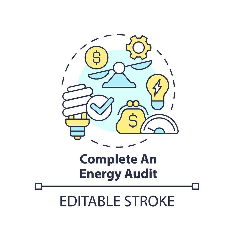 Complete energy audit concept icon. Reduce electricity usage. Budgeting for inflation abstract idea thin line illustration. Isolated outline drawing. Editable stroke vector