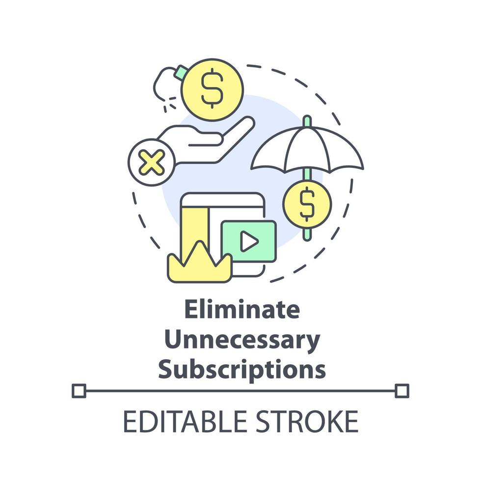 eliminar innecesario suscripciones concepto icono. presupuesto para inflación resumen idea Delgado línea ilustración. aislado contorno dibujo. editable carrera vector