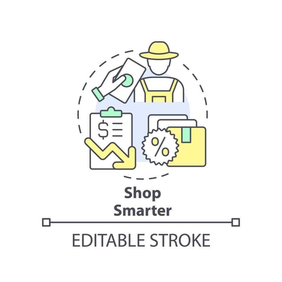 tienda mas inteligente concepto icono. salvar dinero en adquisitivo. presupuesto para inflación resumen idea Delgado línea ilustración. aislado contorno dibujo. editable carrera vector