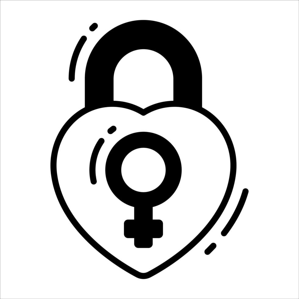 Heart lock with female gender symbol, vector design of feminism