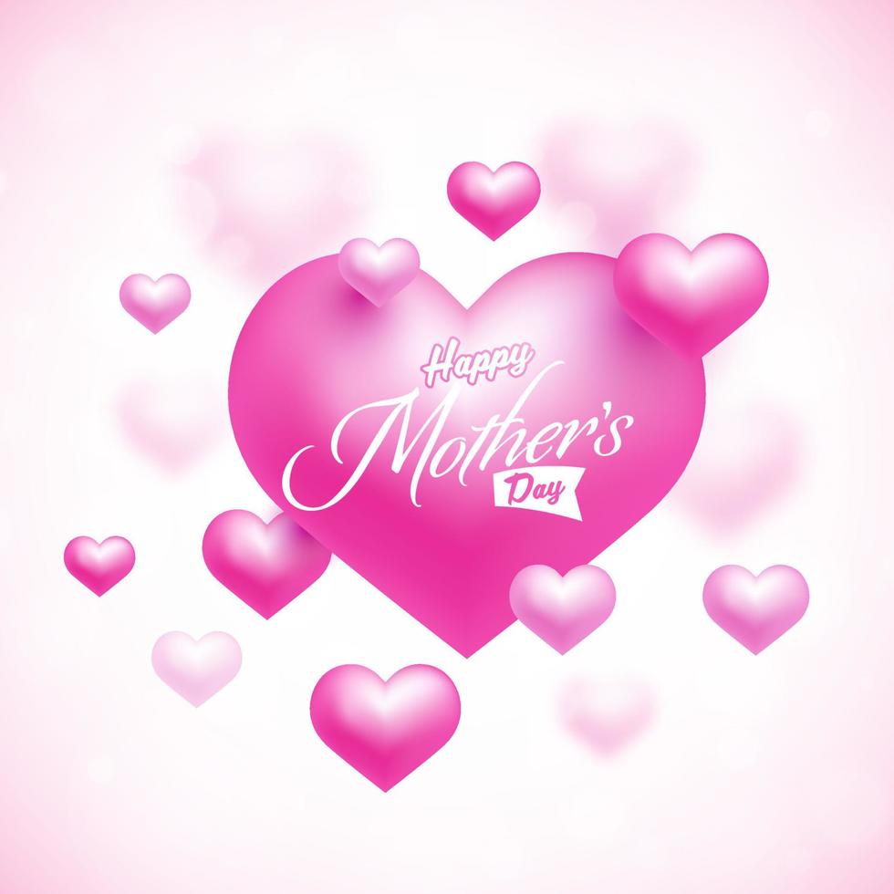 Happy Mother's Day Concept with Shiny Pink Heart Shapes. vector