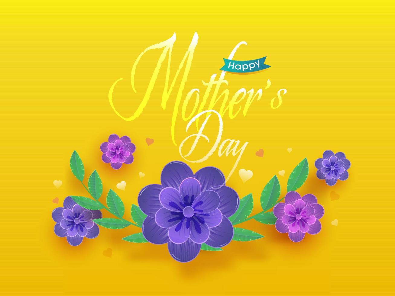 Beautiful Flowers and Text Happy Mother's Day on Yellow Background. vector