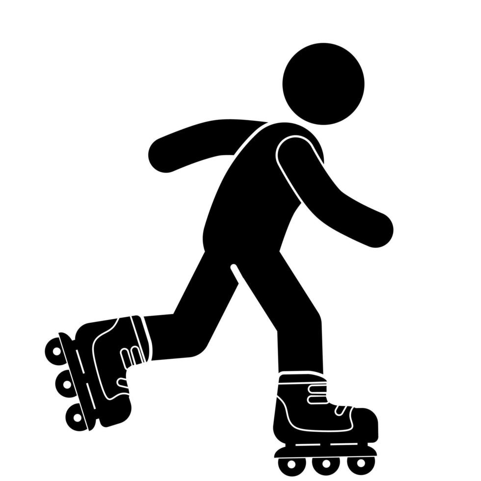 illustration of a person using roller skates. stick figure. pictogram vector