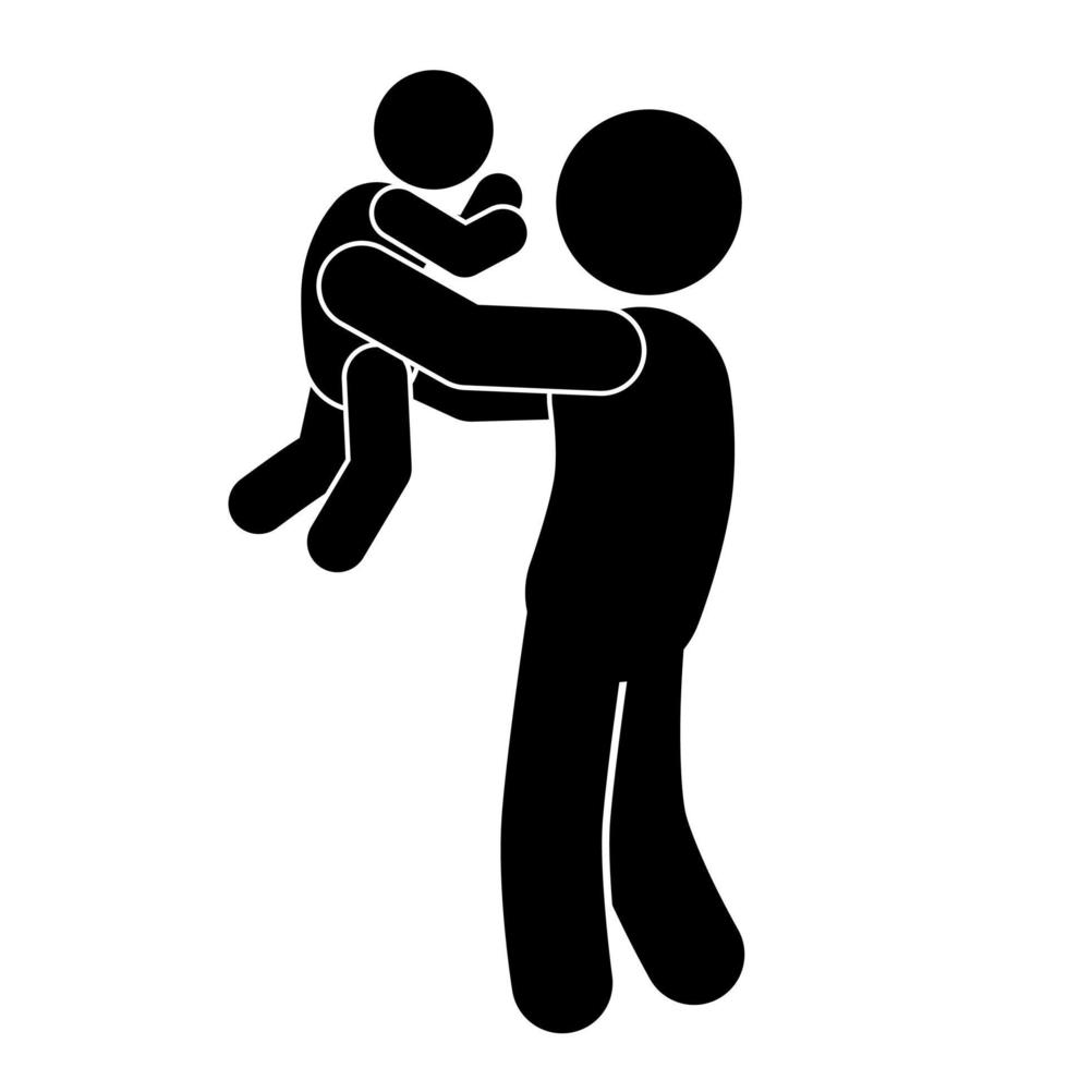 father and son silhouette. father and son illustration icon. stick figure, pictogram vector