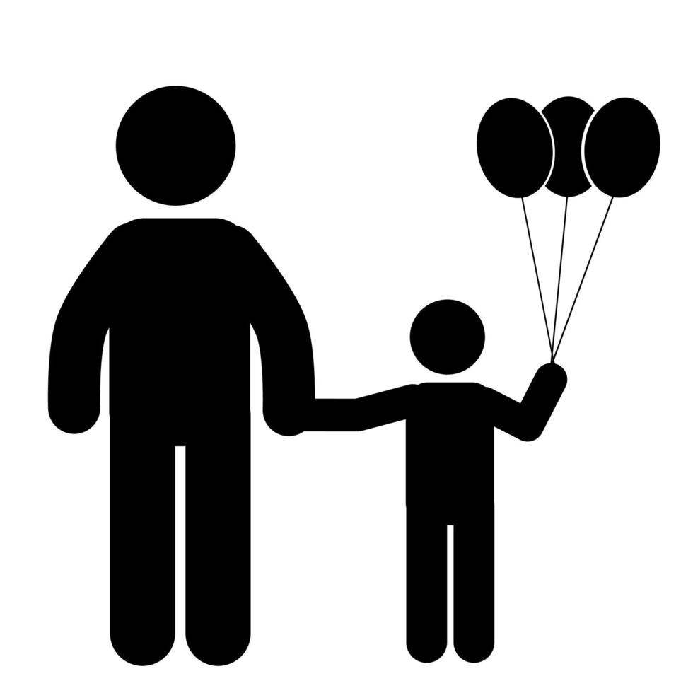 father and son silhouette. father and son illustration icon. stick figure, pictogram vector