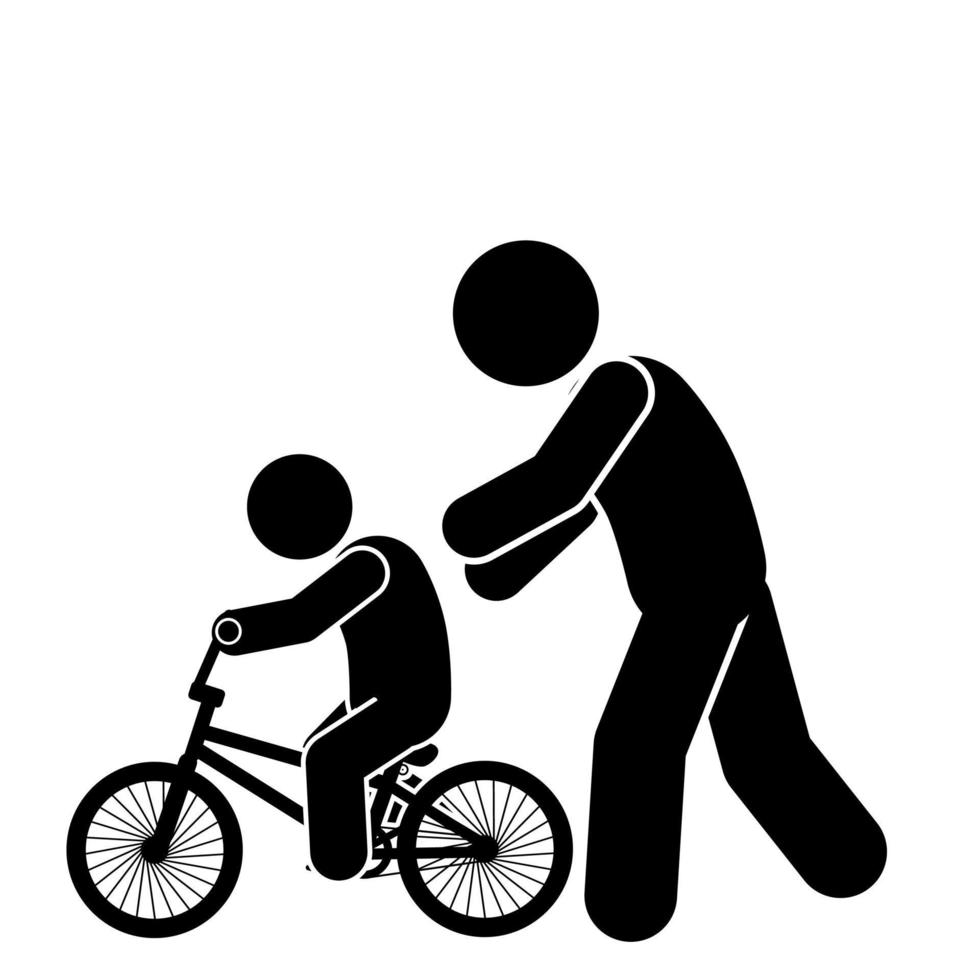 father and son silhouette. father and son illustration icon. stick figure, pictogram vector
