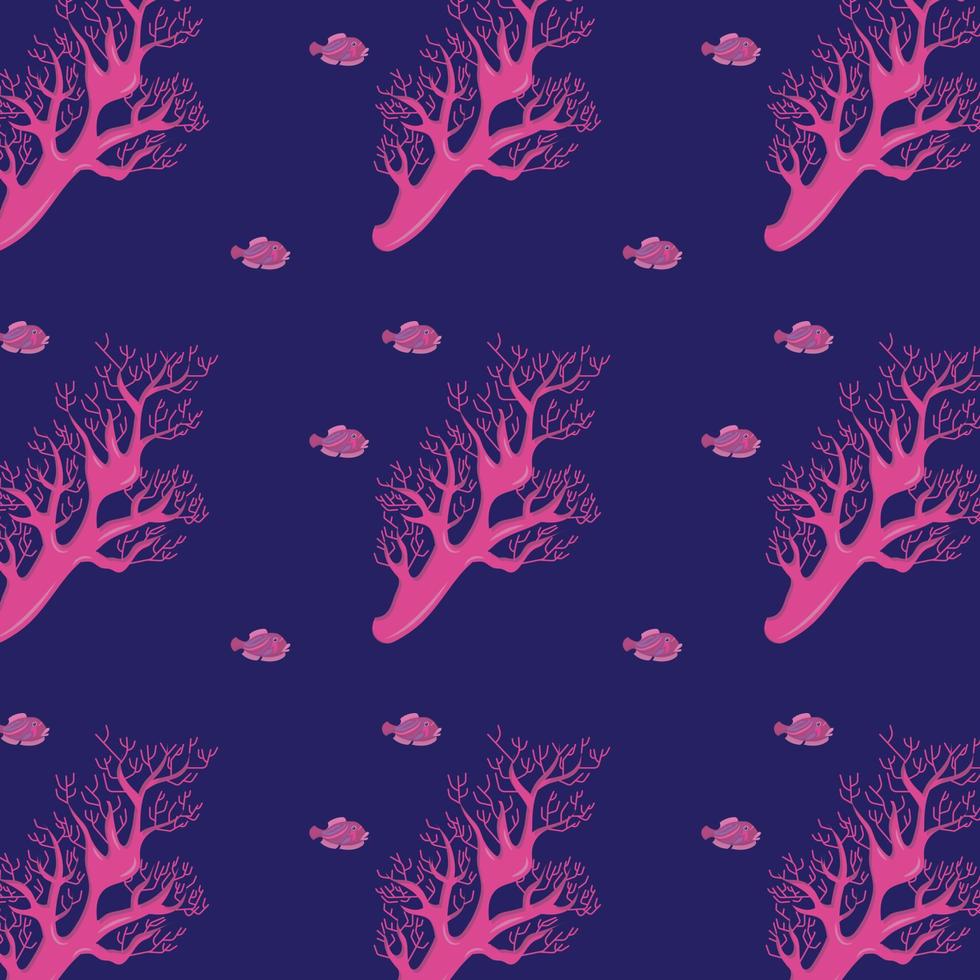 Branch of coral and fish. Seamless pattern. Vector illustration.