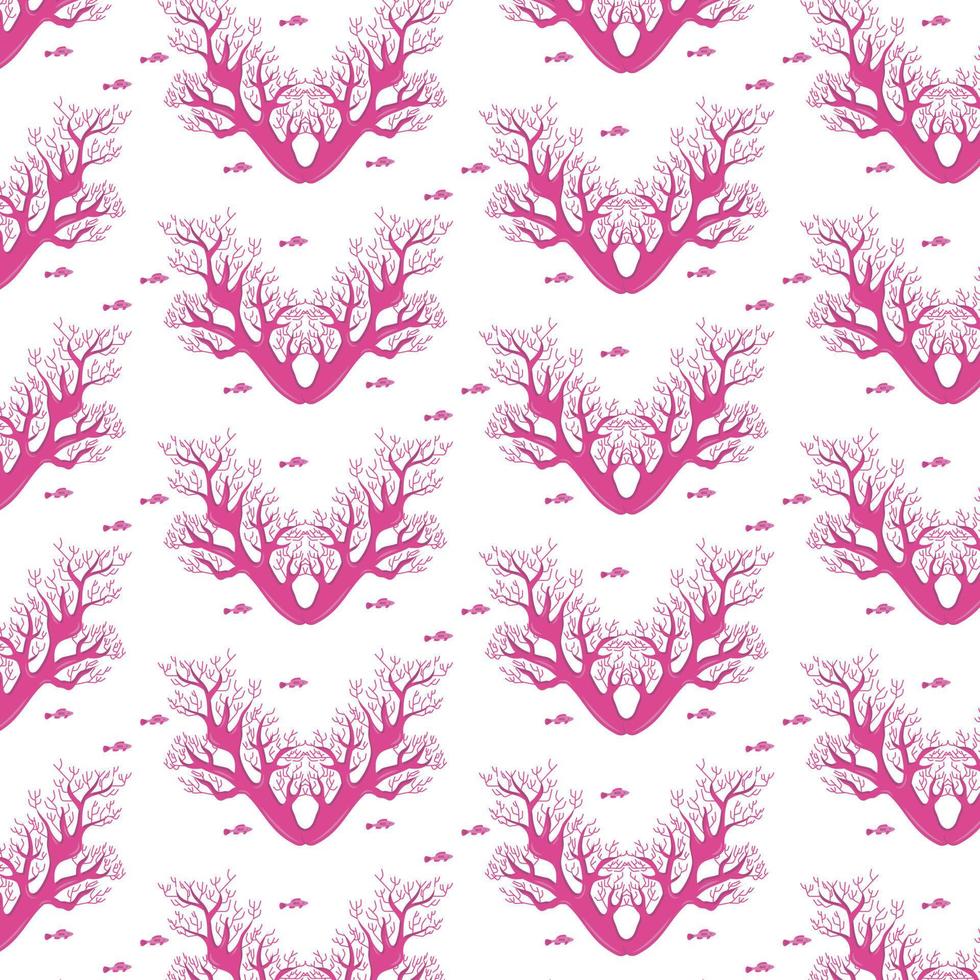 Branch of coral and fish. Seamless pattern. Vector illustration.