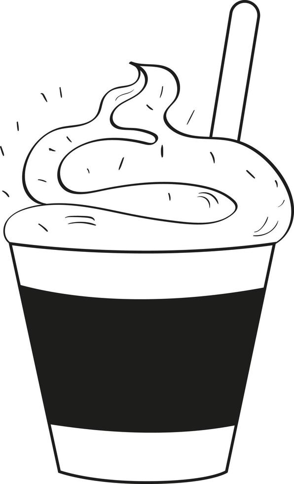 Vector black and white frozen yogurt lineart doodle style isolated on white background