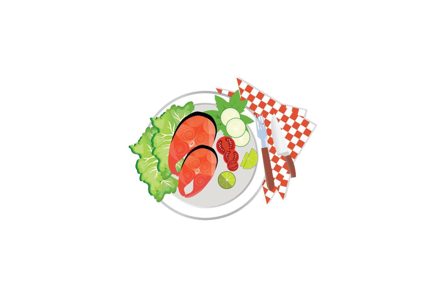 salmon steak on a plate isolated on white background illustration vector