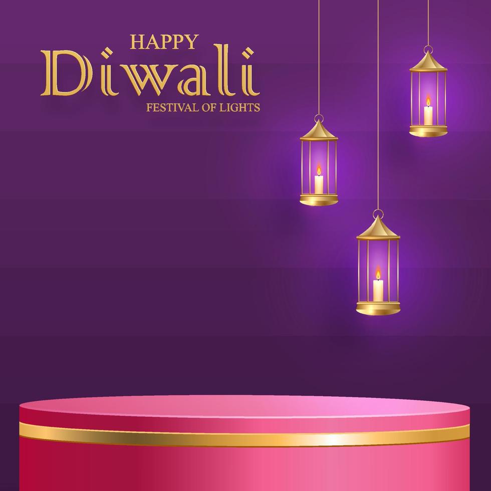 3d Podium round stage style, for Diwali, Deepavali or Dipavali, the Indian festival of lights with Diya lamp vector