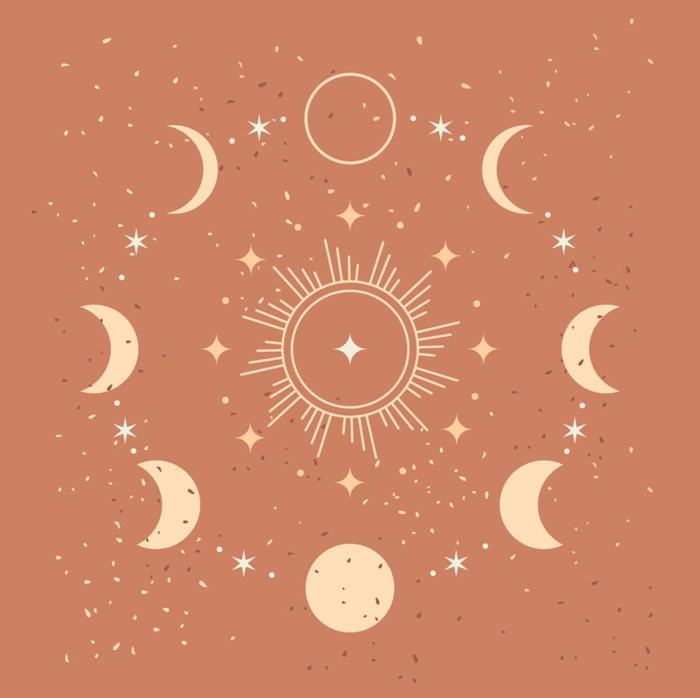 Moon phases icon night space astronomy and nature moon phases sphere shadow. The whole cycle from new moon to full moon. vector