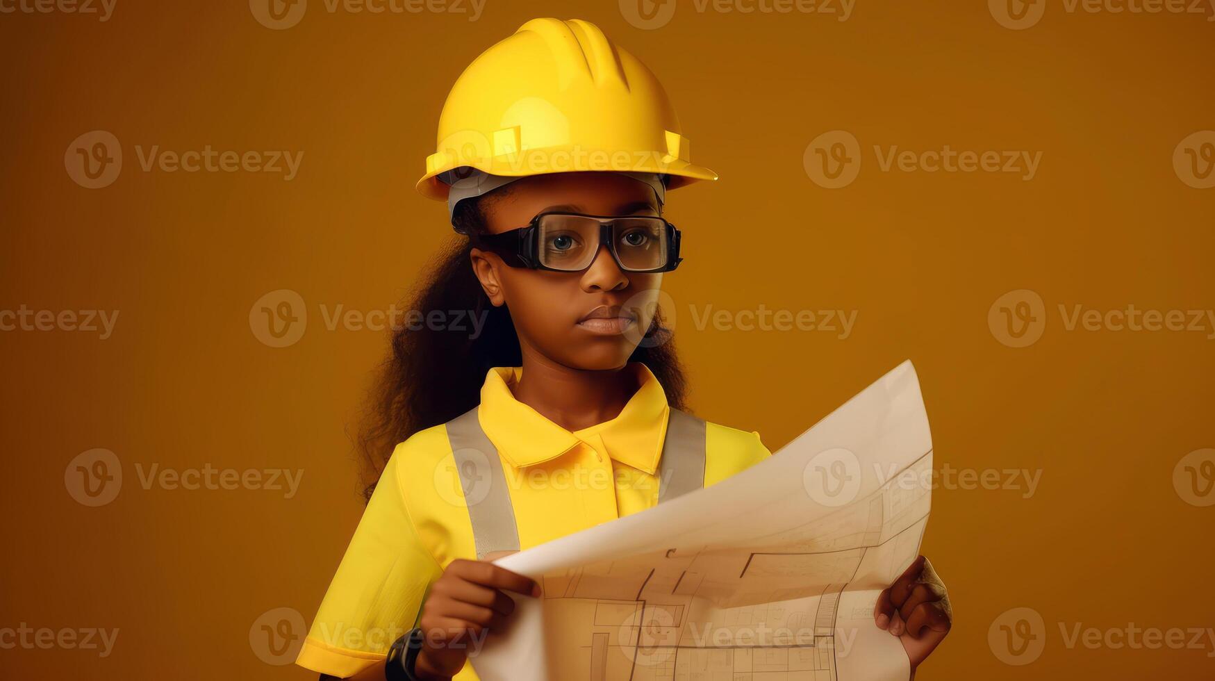 Cute engineer architect kid. Future career concept. . photo