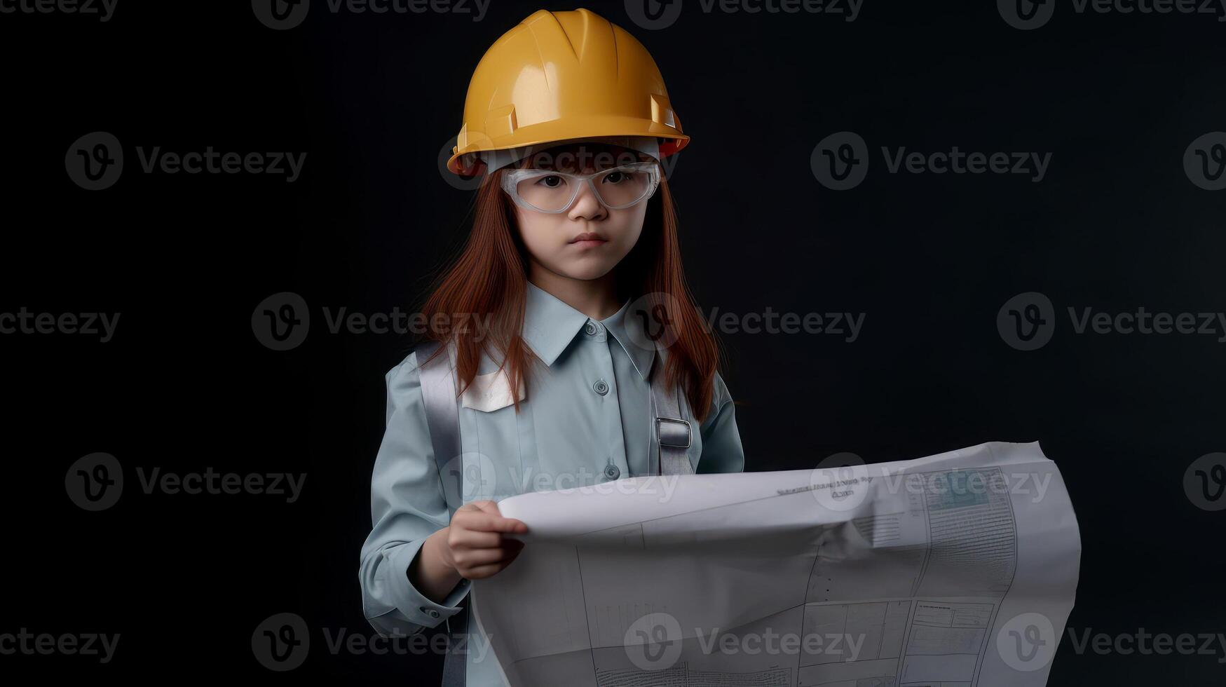 Cute engineer architect kid. Future career concept. . photo