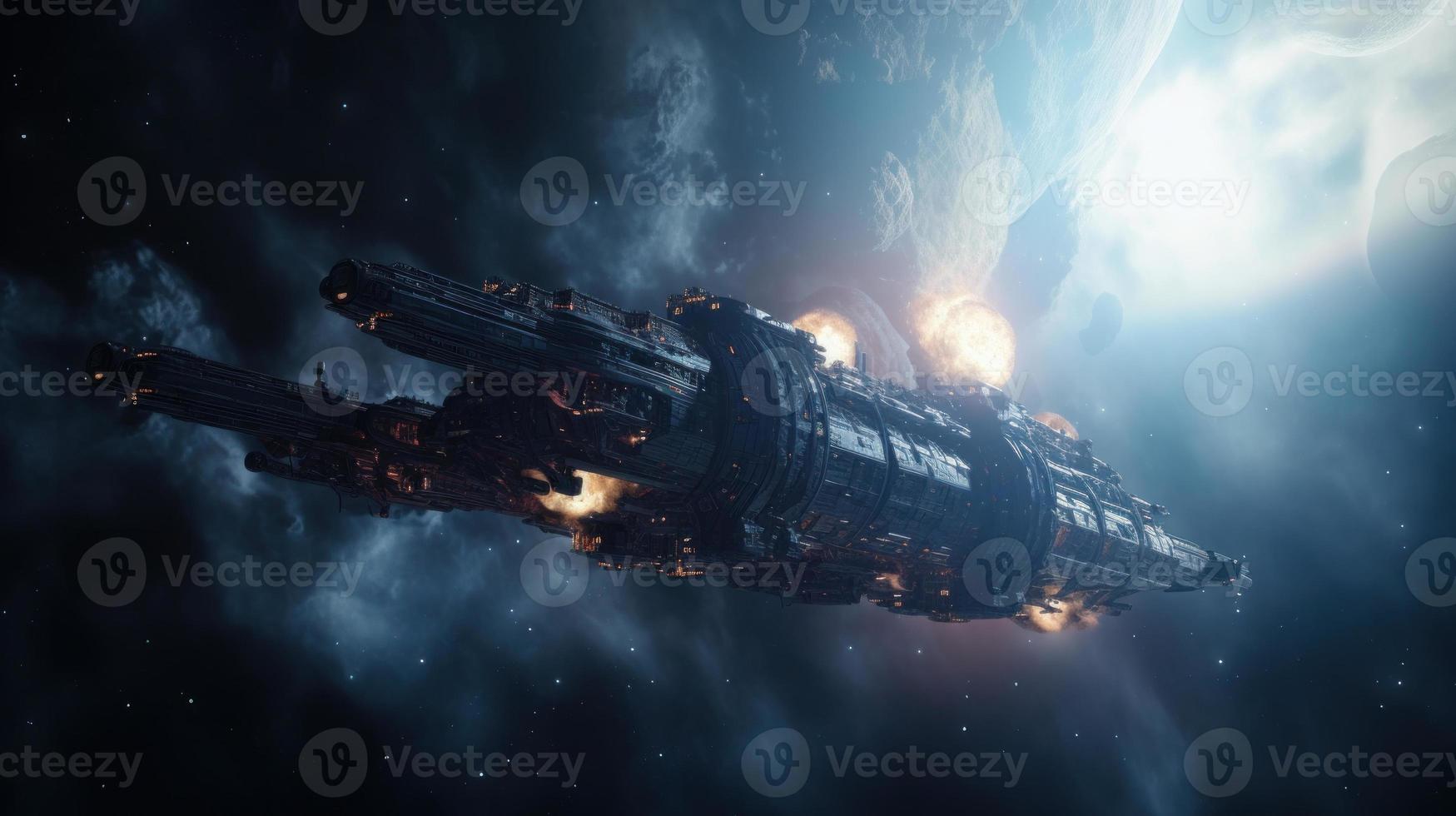 Space Shuttle on space nebula background. Ai generate. photo