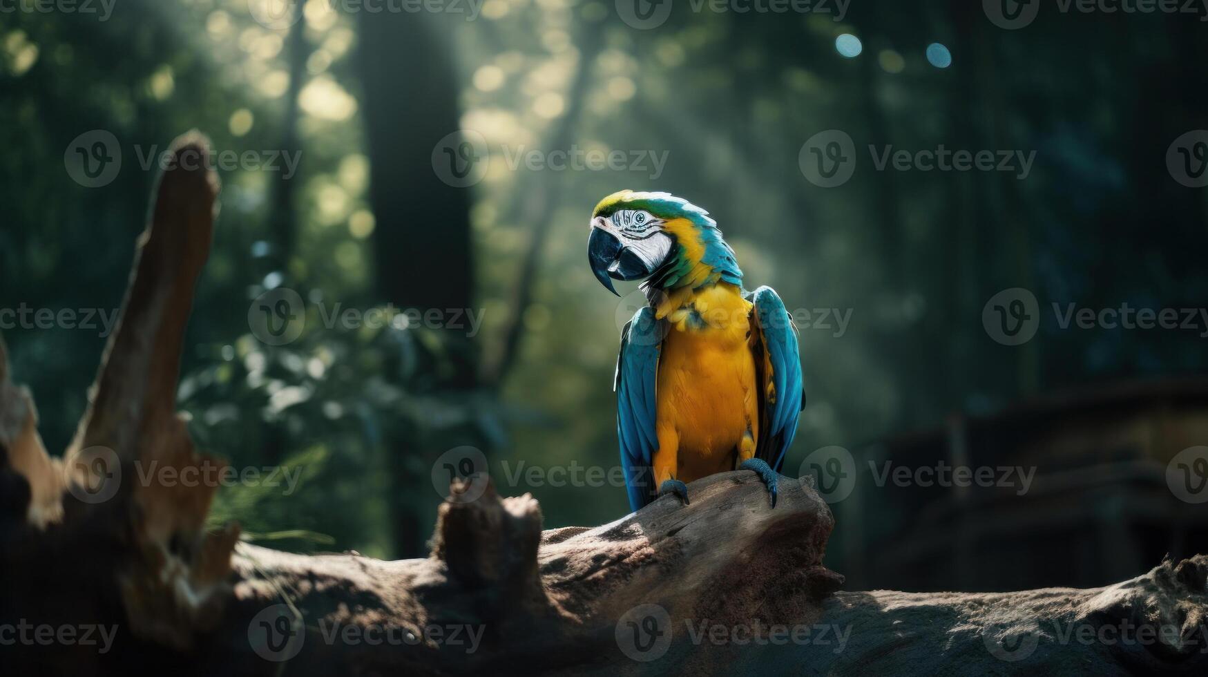 Colorful Macaw bird in forest background. . photo