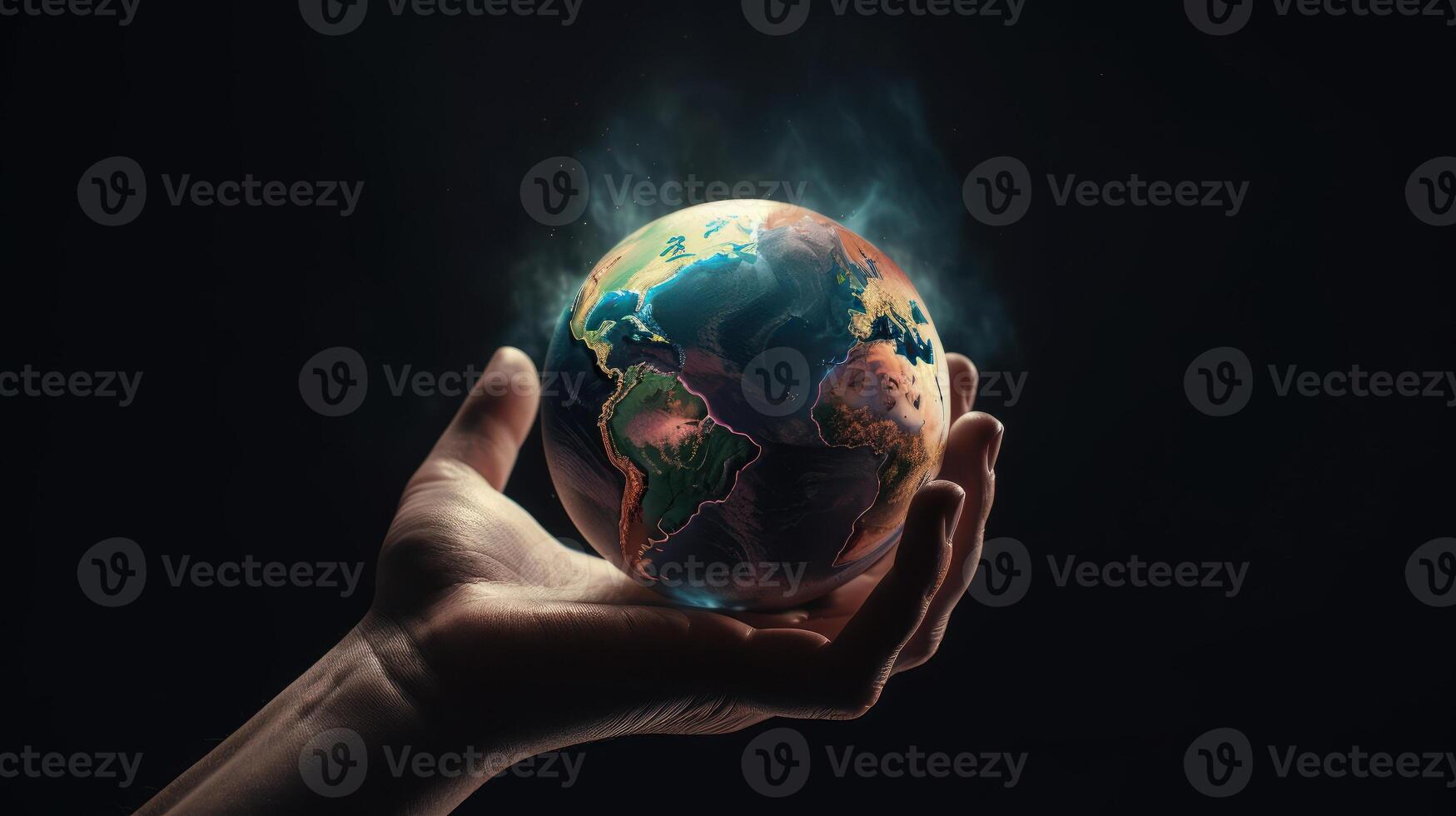 Hand holding the Earth planet. Earth day concept . . photo